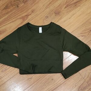 aerie Olive Green Long-Sleeve Cropped Top